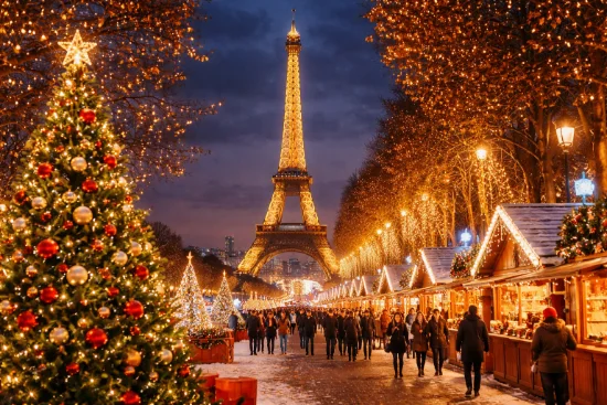 Parigi a Natale con la Torre Eiffel illuminata