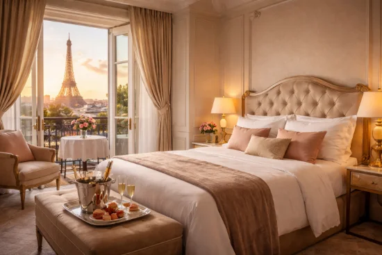 Stanza di lusso con vista sulla Torre Eiffel